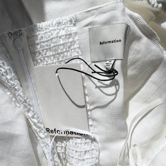 NWT Reformation Malvina Linen Puff-Sleeve Mini Dress White 10 - Picture 6 of 12